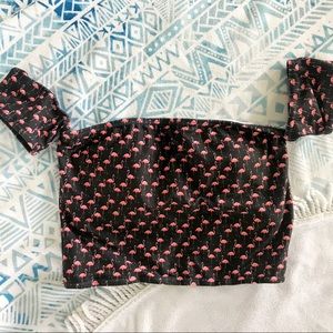 CUSTOM Flamingo Print off shoulder custom swim top